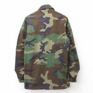 L/古着 長袖 ミリタリー ジャケット メンズ 80s USエアフォース コンバット ロング丈 ウッドランドカモ 緑 グリーン 迷彩 24