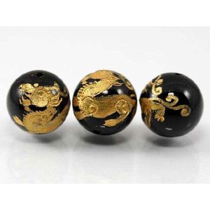 石流通センター 彫刻ビーズ オニキス 12mm (金彫り) ヤアズ 天然石 パワーストーン
